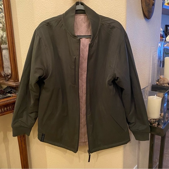 BYLT Men Beige Olive Hi-Li Reversible Quilted Bomber Zipped Jacket Size Large - Picture 5 of 8